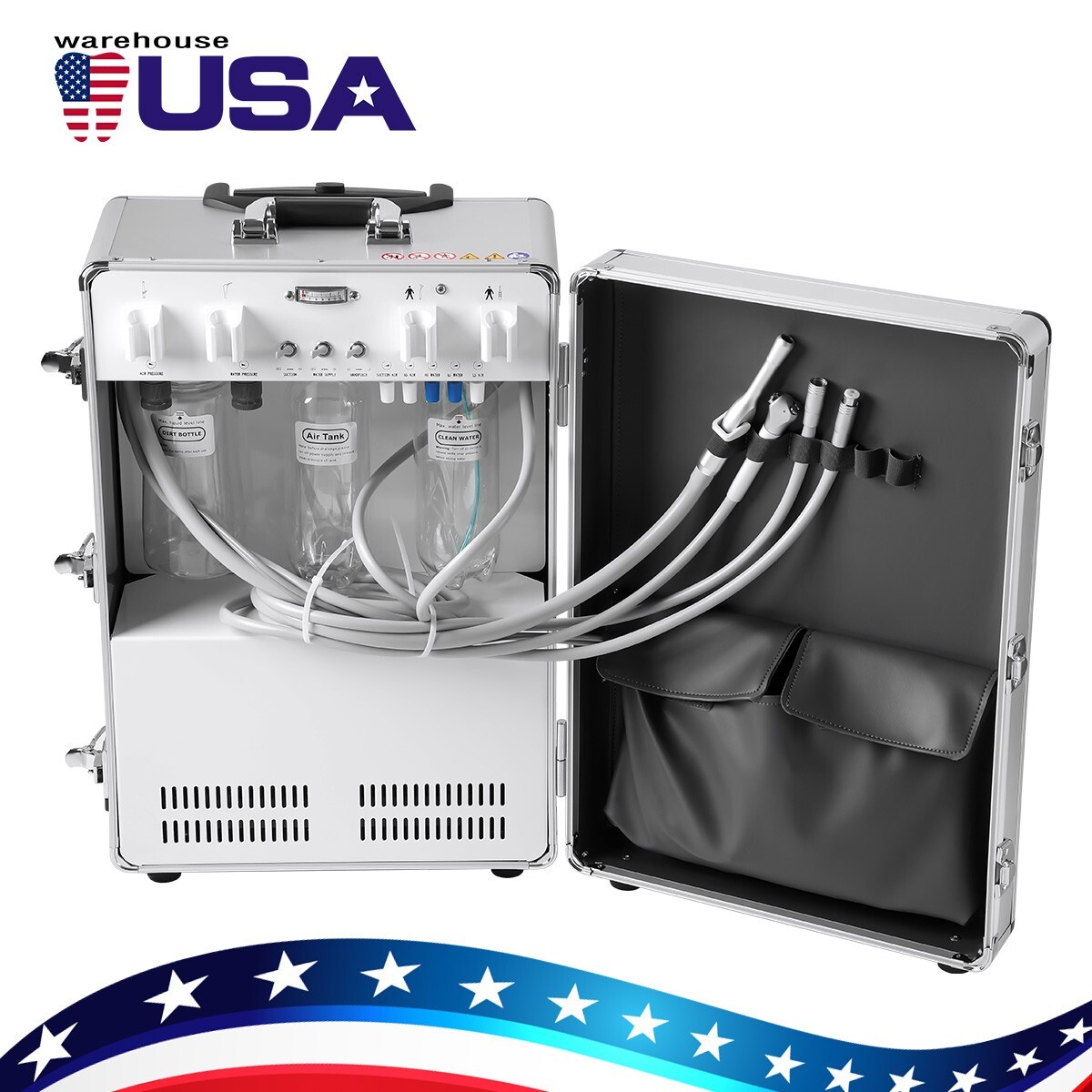 P204 Mobile Portable Dental Unit System Built-in Air Compressor Rolling Case