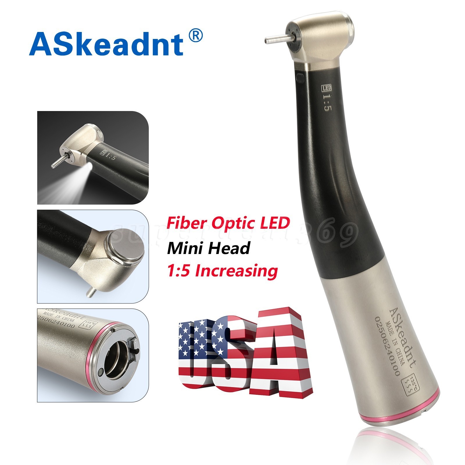 1:5 ratio Dental Fiber Optic LED Contra Angle Handpiece Inner 4 Spray /Rotor SA