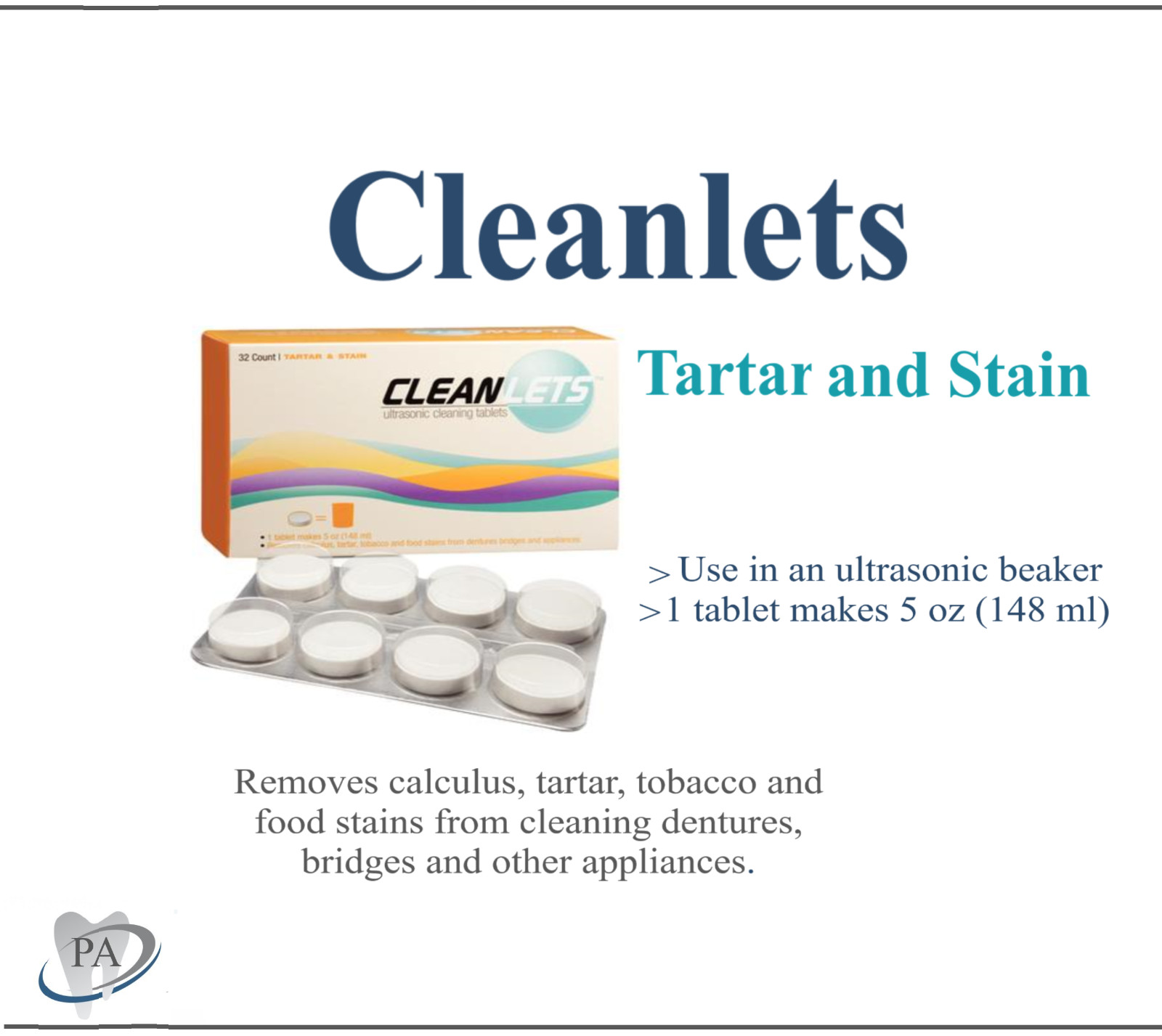 Dental SULTAN CLEANLETS ULTRASONIC TABLETS, Tartar & Stain or Cleaning, 32/bx