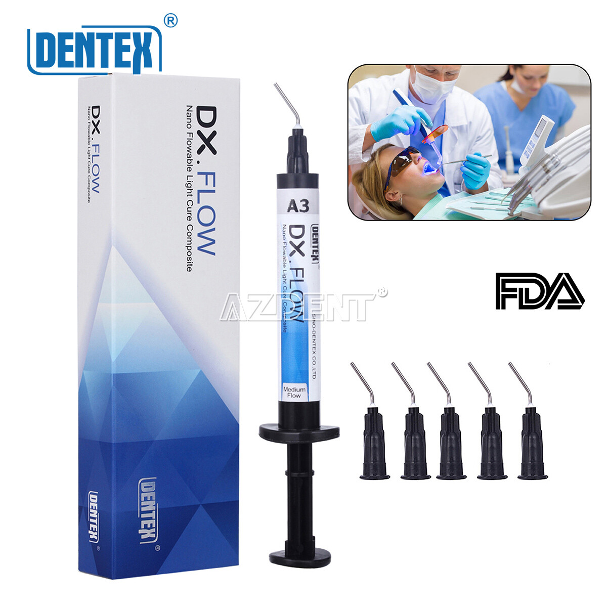 DENTEX Dental A3 Resin Flowable Light Cure Composite Medium Flow Restorations