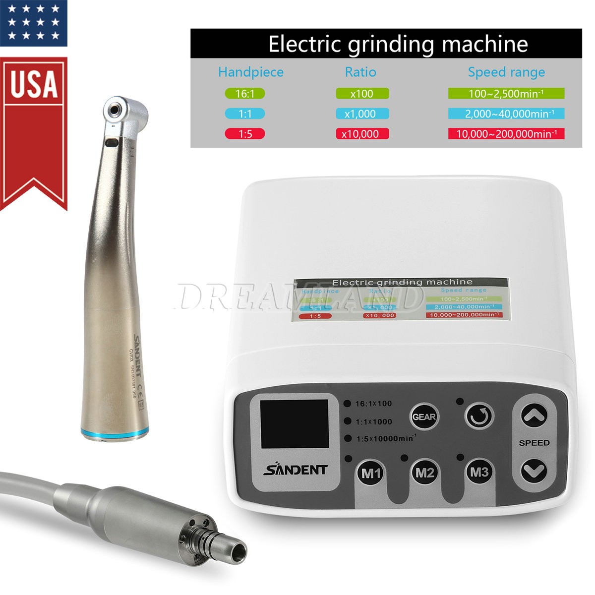 SANDENT Dental Brushless Electric Micro Motor/ 1:1 LED Low Speed Contra Angle
