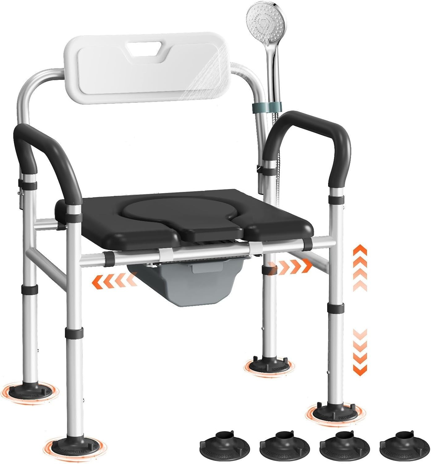 HomCom Folding Bedside Commode Chair, 3-in-1, Adjustable Height, Black