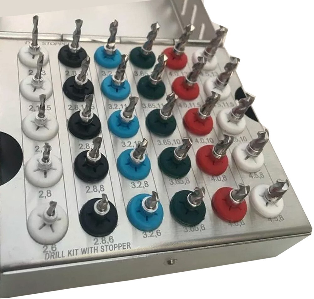 30 PCs Stopper Universal Kit Dental Implant Conical Drills with Box