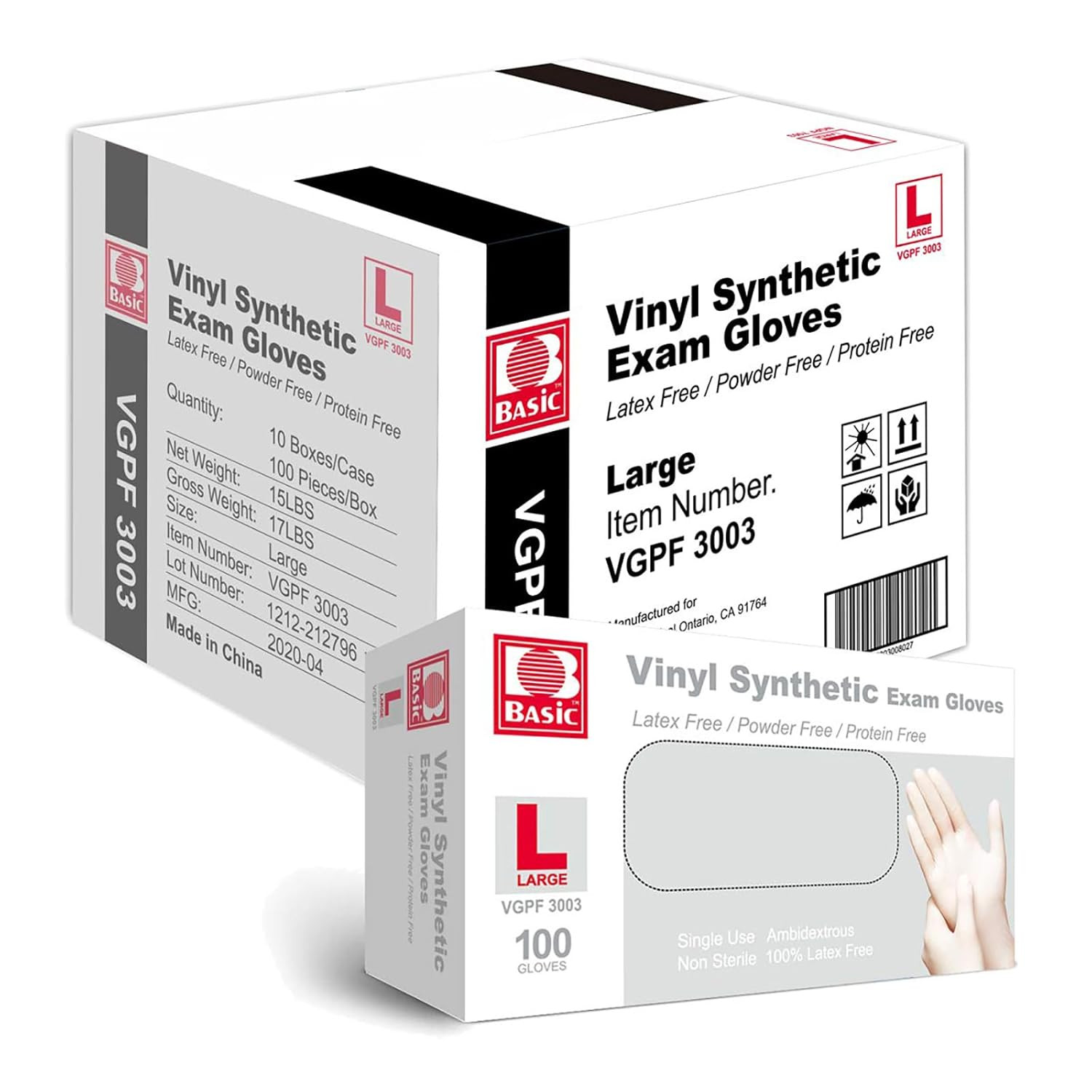 Medical Clear Vinyl Exam Gloves, Latex-Free, Powder-Free, Case of 1,000, Large