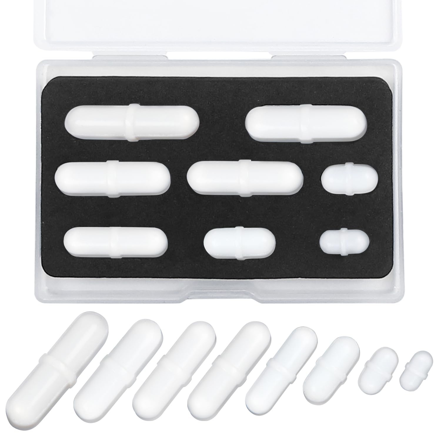 Magnetic Stir Bar Set, Lab Type-B Mixed Size PTFE B-Type Mixed, White