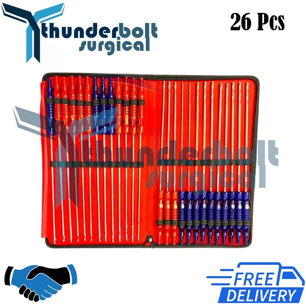 Fixed Handle Cannula Set of 26 pieces Liposuction Surgical Set with Pouch