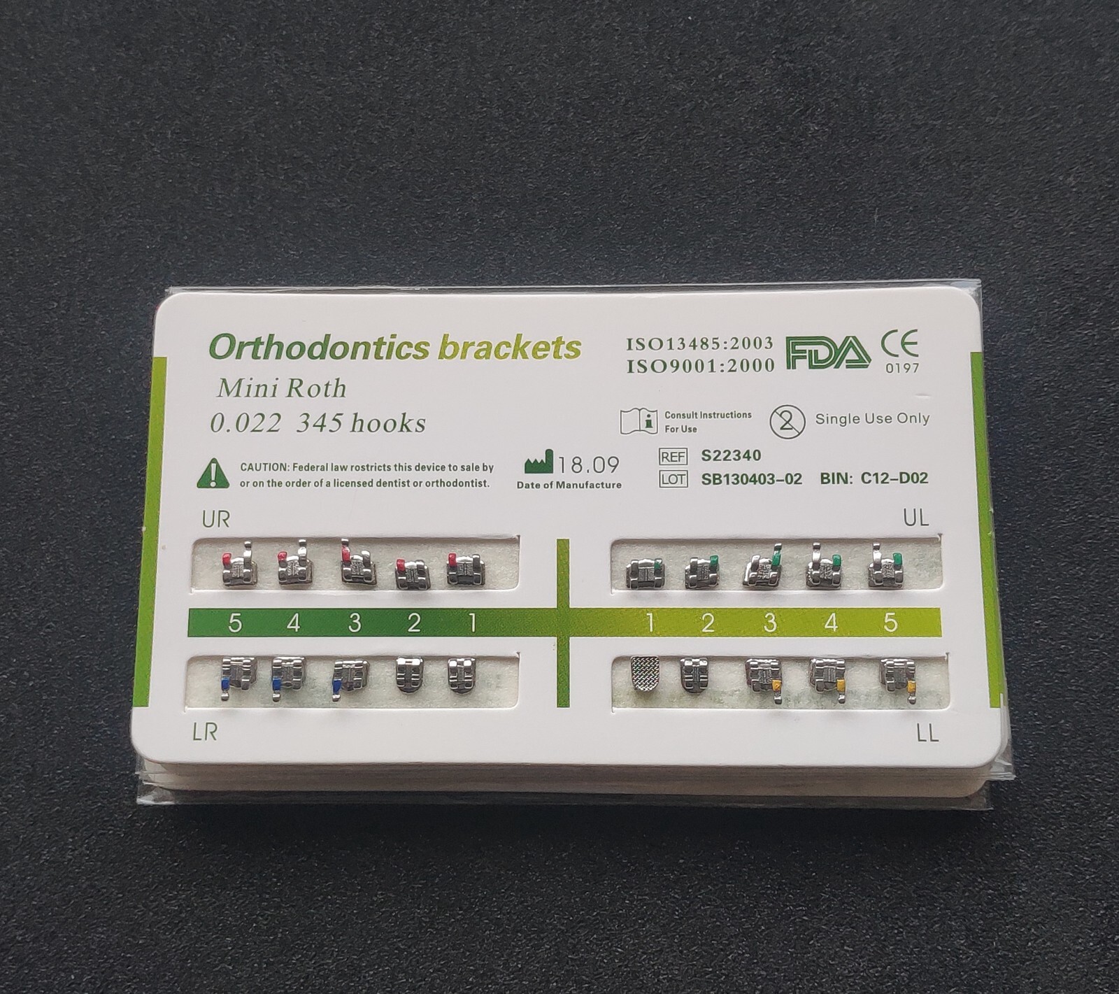 100Packs Dental Orthodontic Metal Brackets Mini Roth 022 345 hooks Mesh Base