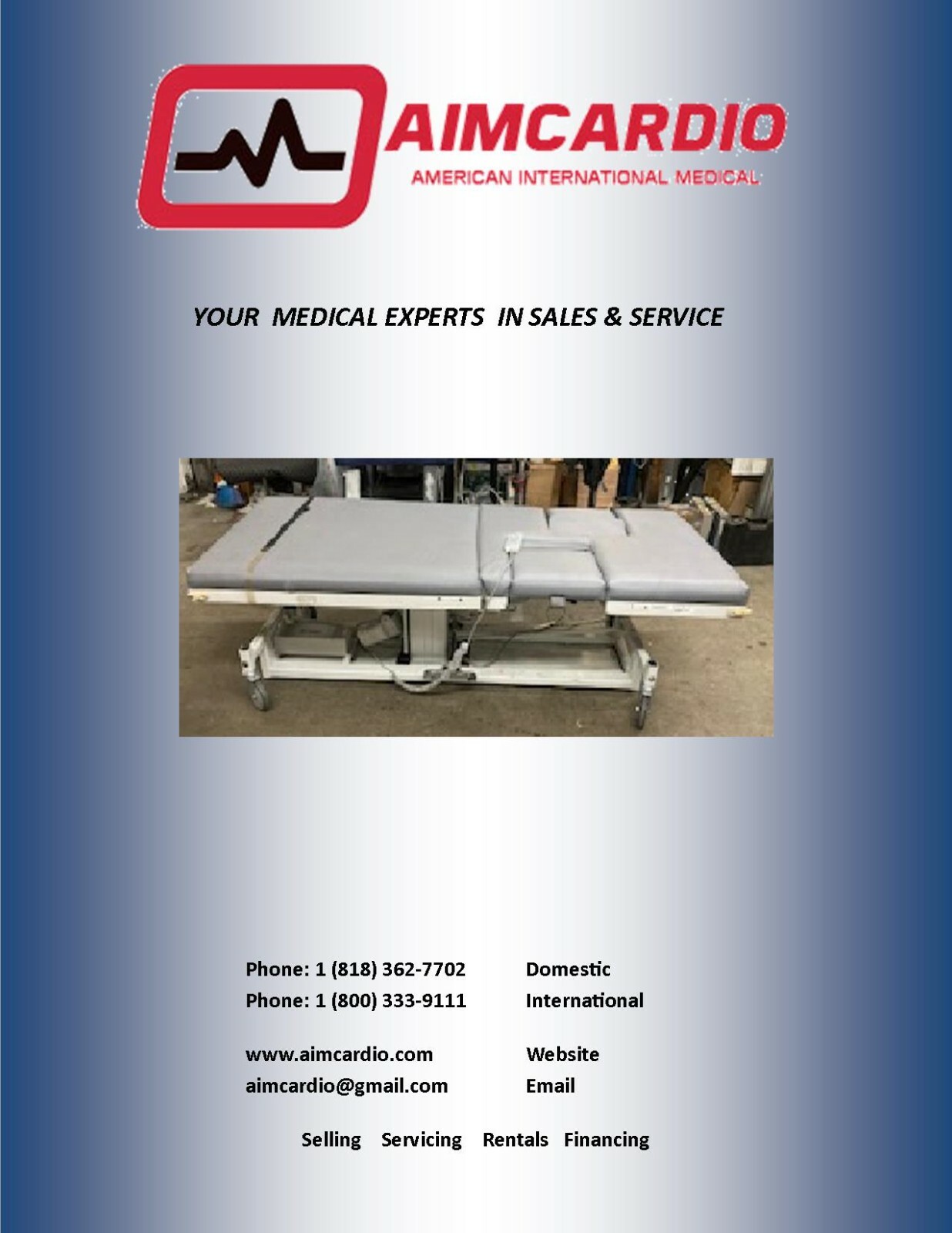 AMERICAN ECHO MEDICAL IMAGING TABLE w/New Upholstery |12 Months Warranty