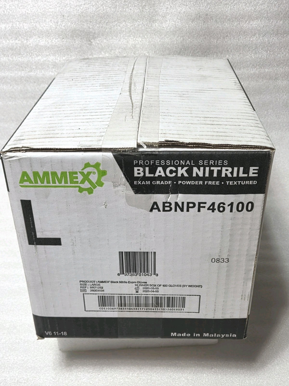 Case of 1,000 AMMEX Black Nitrile Exam Gloves,3 Mil,Medium,Latex Free,ABNPF46100