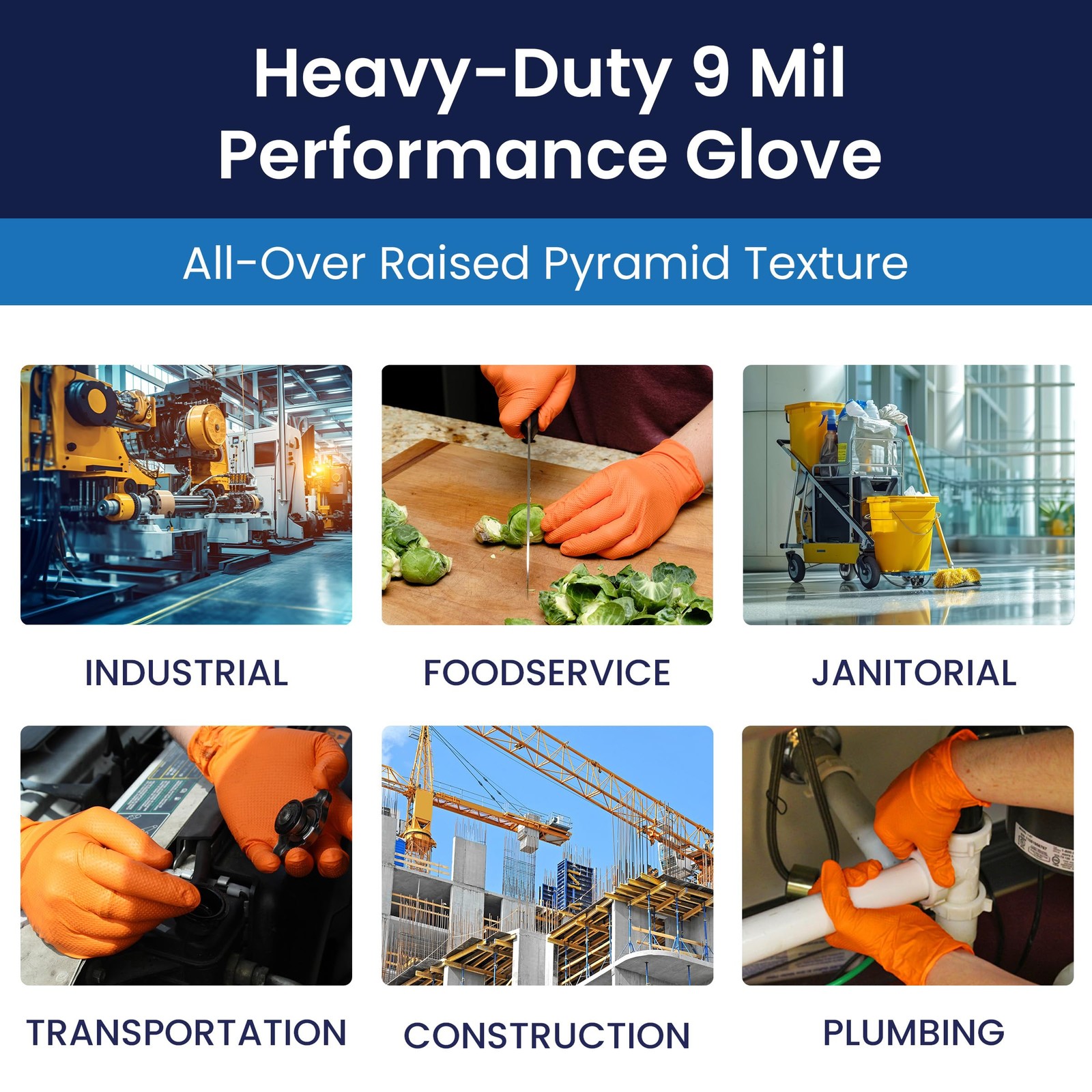 Adenna ProWorks CATCH Nitrile Work Gloves 9 Mil, Large, Orange, 100 Pack