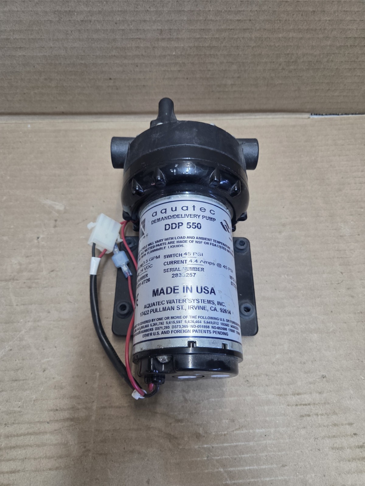 AQUATEC DDP 550 DEMAND/DELIVERY PUMP, 24V DC, 3.5GPM, 50PSI, 78399-998, NEW