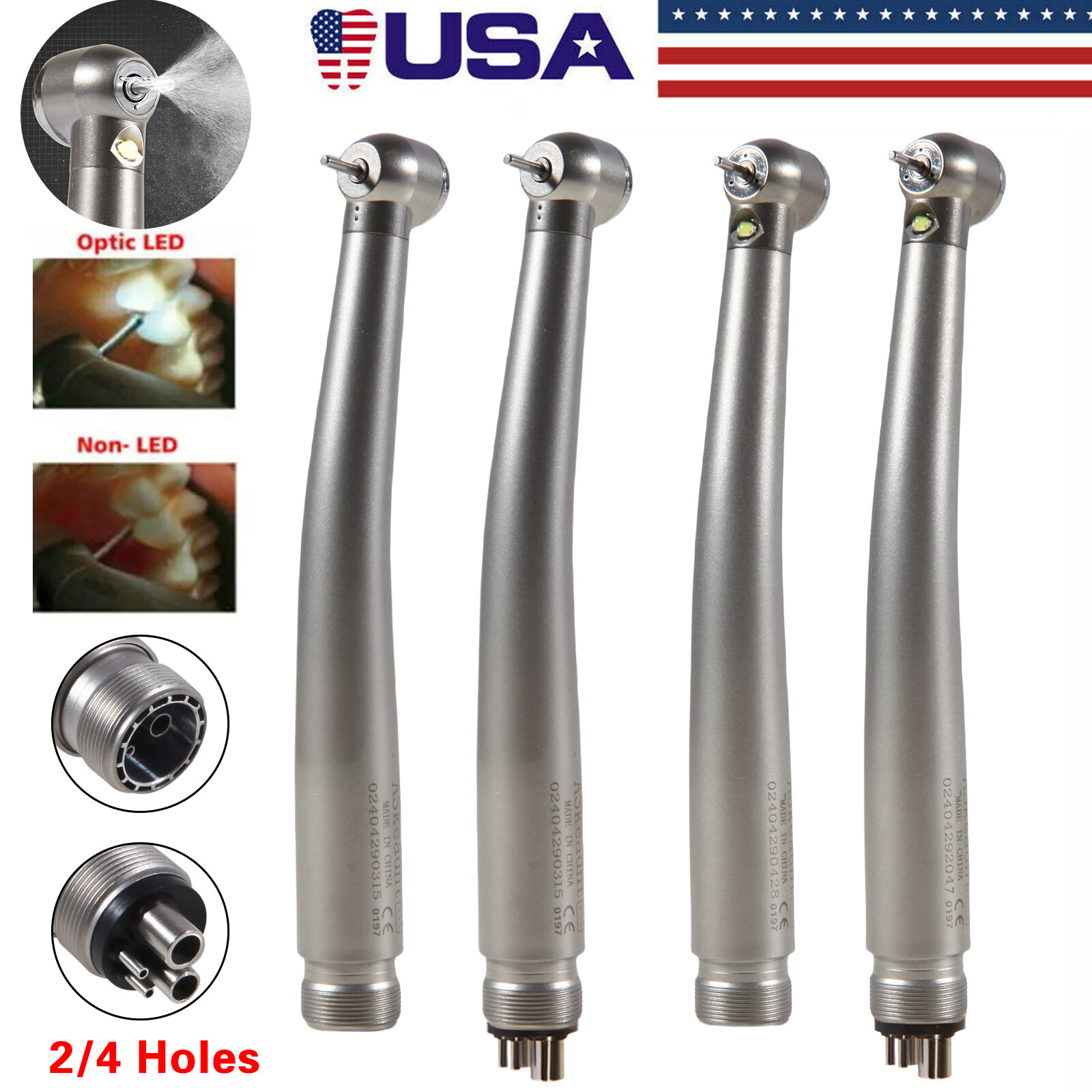 Dental Fiber Optic LED E-generator/ High Speed Handpiece Push Button 2/4 Holes