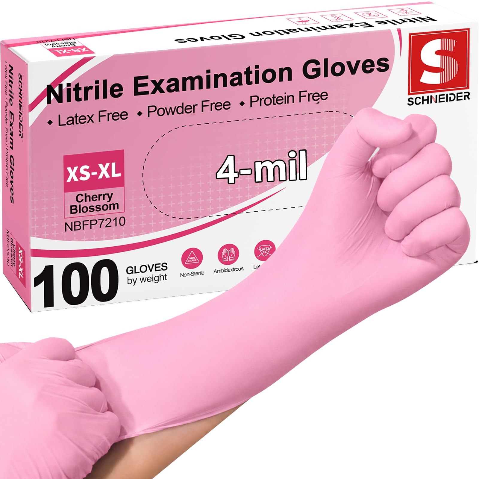 Schneider Medical Nitrile Exam Gloves, 4-mil Medium, Cherry Blossom