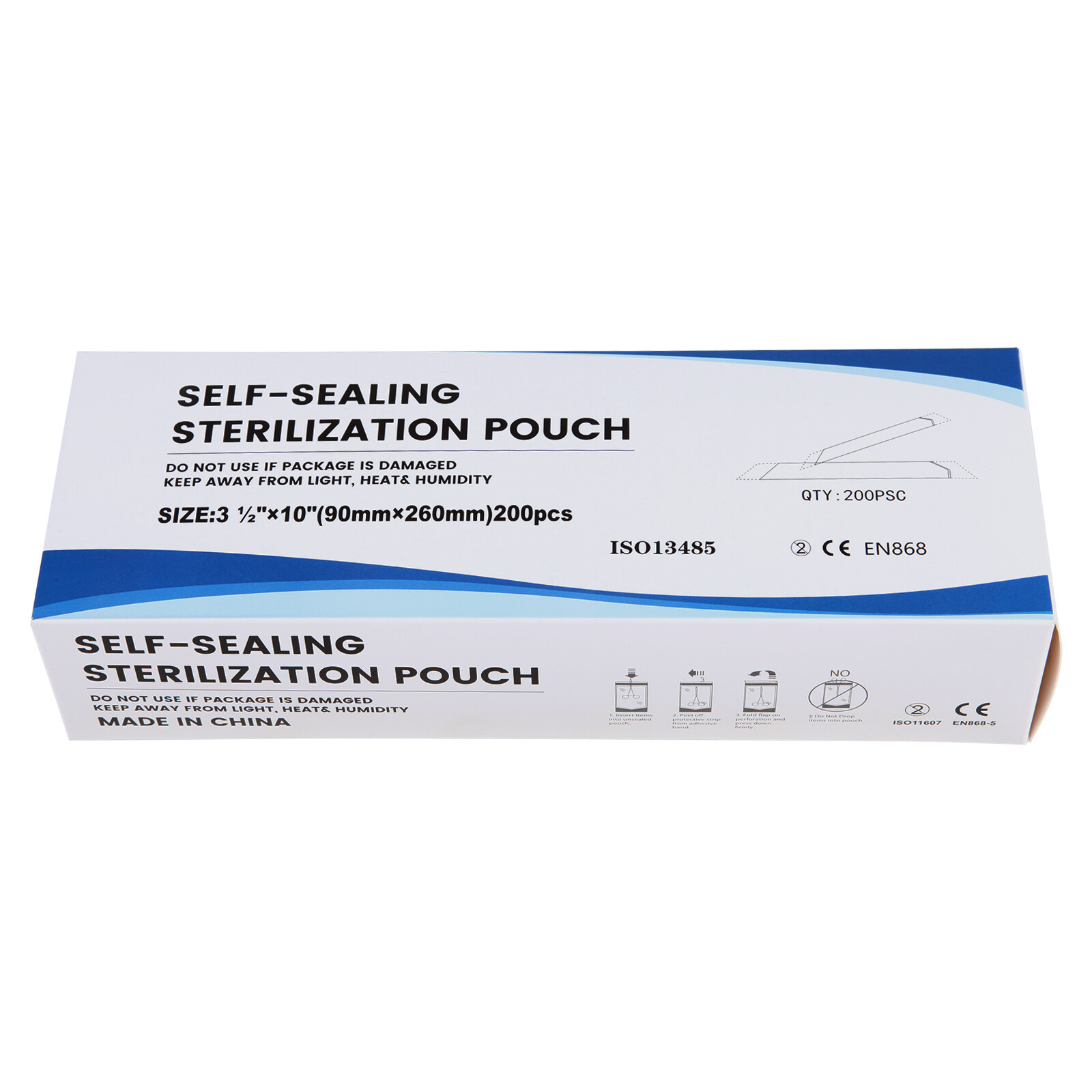 1000 Self-Sealing Sterilization Pouch, 3.5″ x 10″, Paper/Blue Film (5 Boxes)