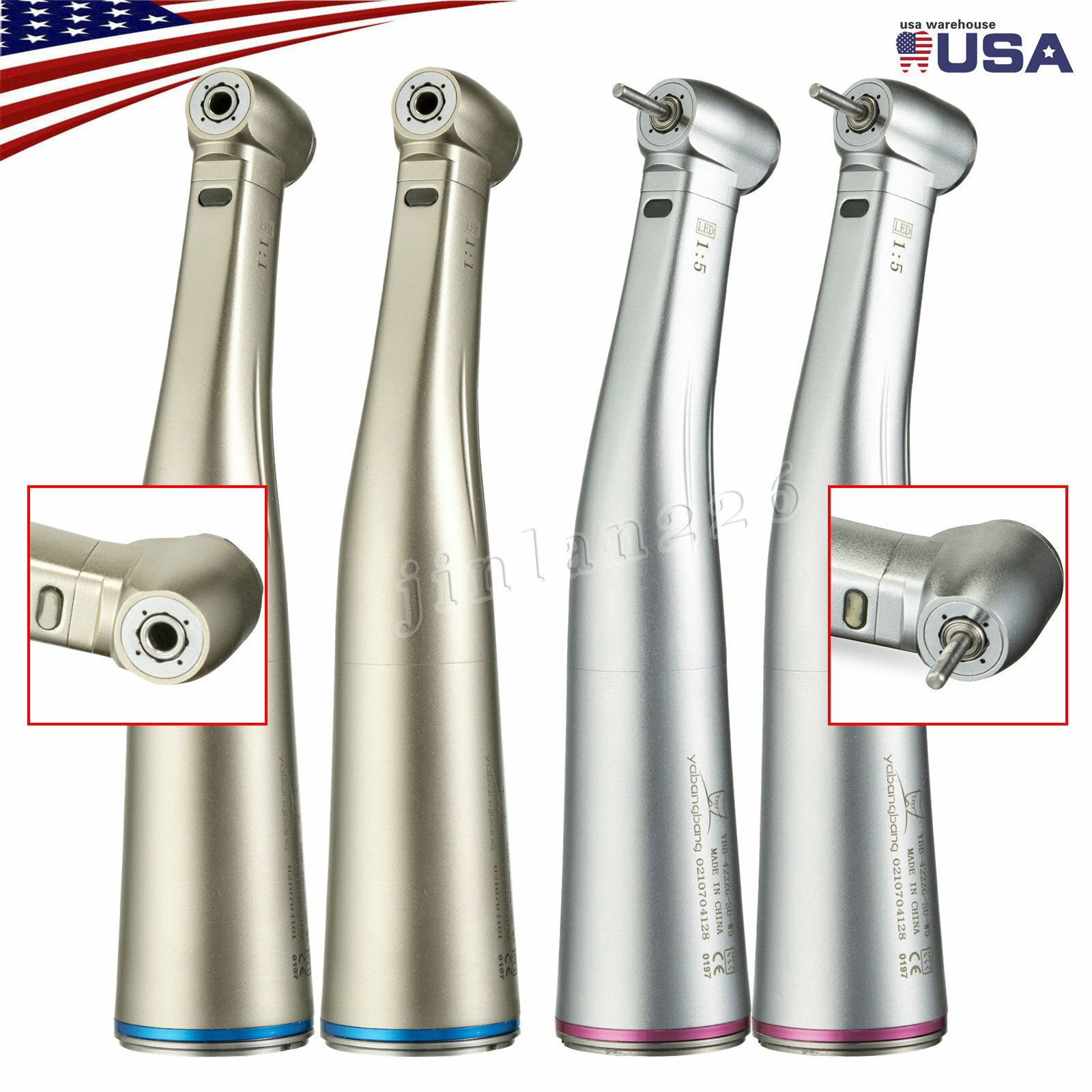 Dental 1:1 1:5 LED Fiber Optic Contra Angle Handpiece Push fit NSK/KaV motor