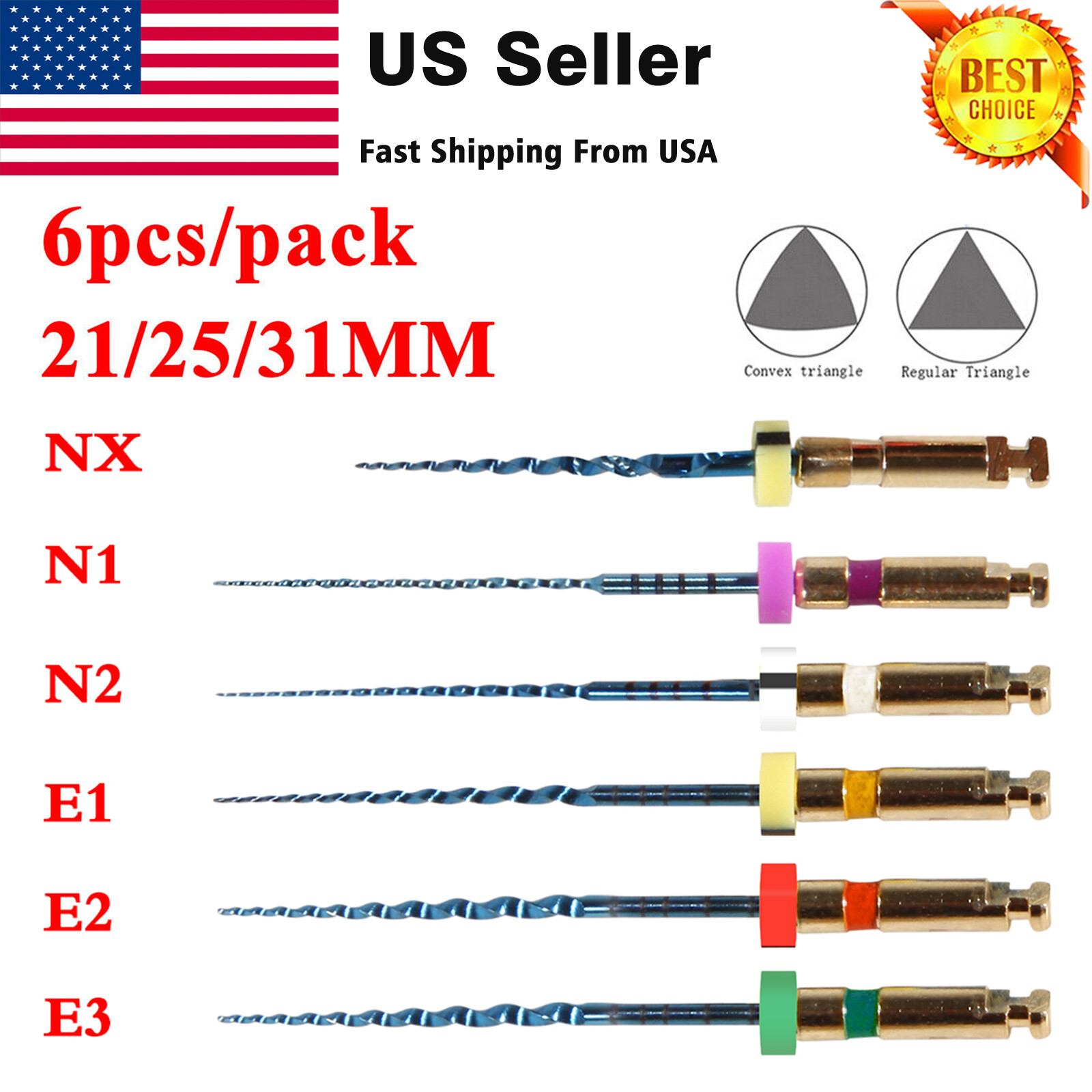 6Pcs/Pack Dental Endo Rotary Files X-Pro Taper NITI Root Canal Files 21/25/31MM