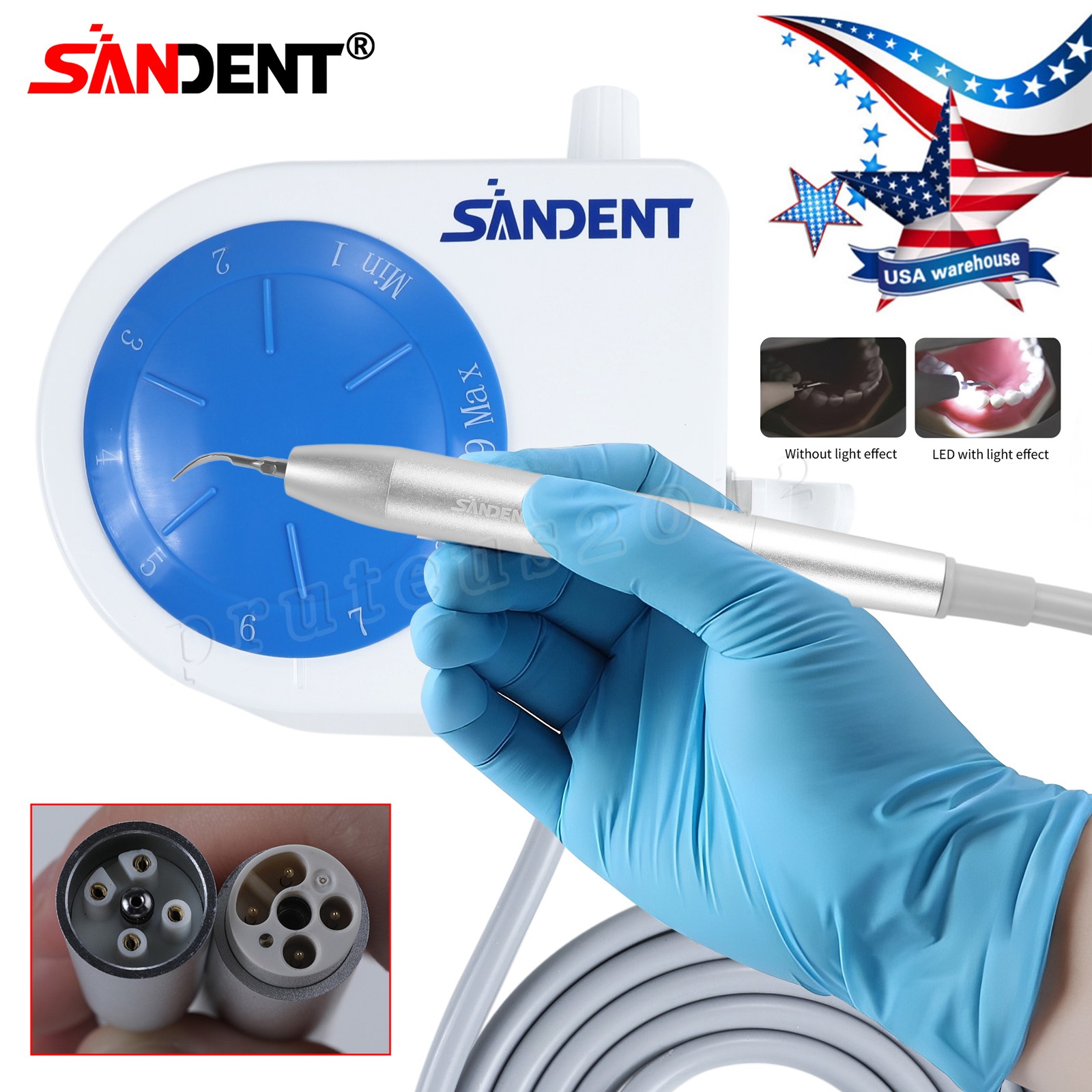 Dental LED MINI Ultrasonic Scaler with 5 Tips Fit EMS WOODPECKER 110V US Plug