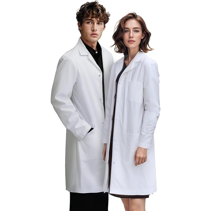Unisex Medical Lab Coat White 40″ Snap Front Doctor Nurse Pockets Uniform