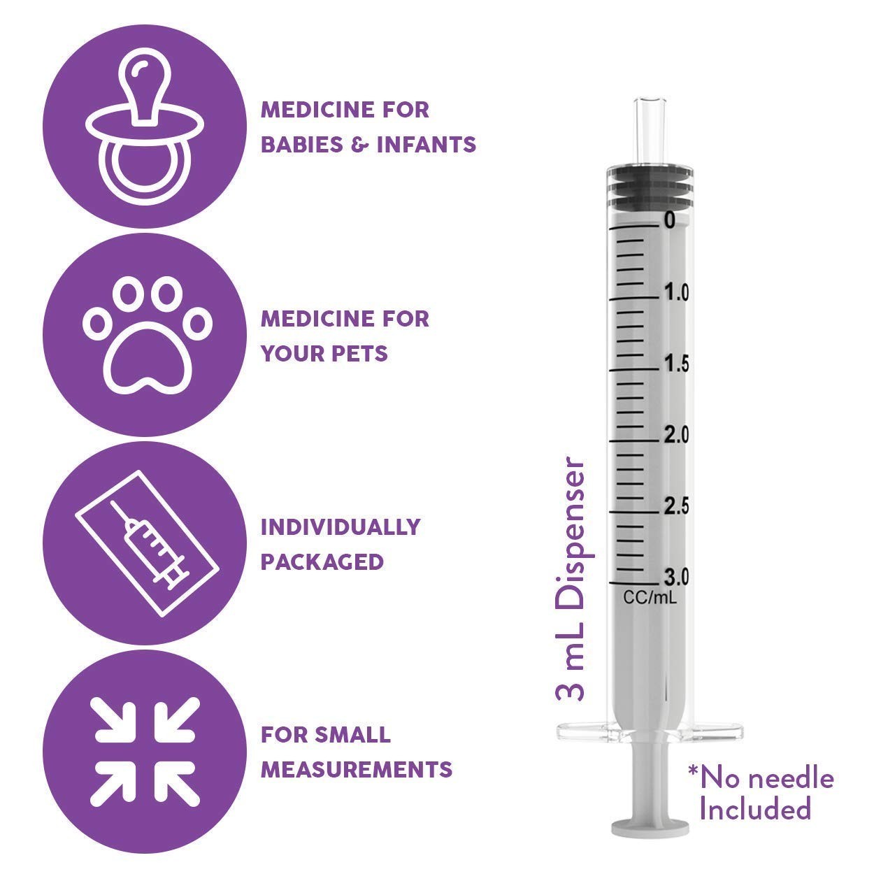 3 mL Syringe Without Needle Luer Slip Tip, Pack of 100 – Individually Sealed …