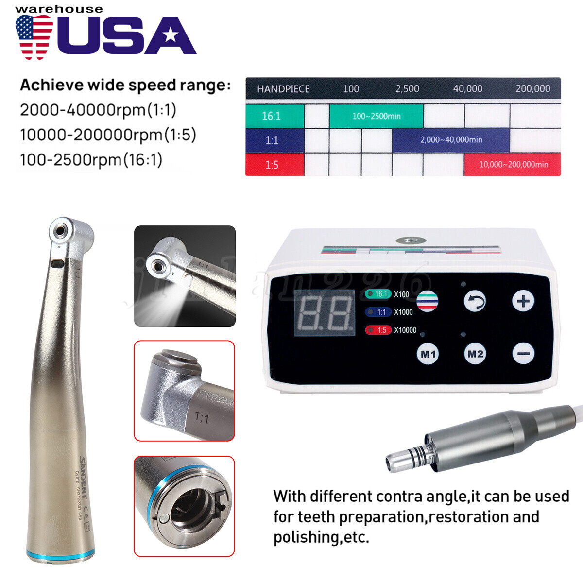 SANDENT Dental LED Brushless Electric Micro Motor/1:1 LED Handpiece
