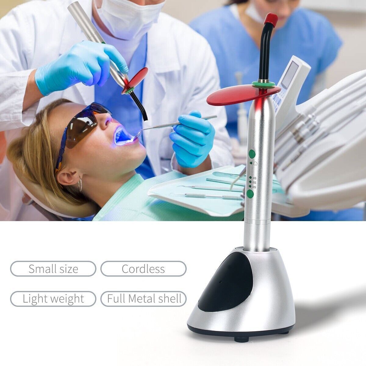 cordless Dental LED Curing Light Resin Cure Lamp 2000mw/c㎡ high intensity 3Modes