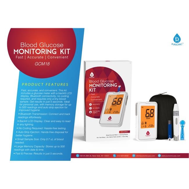 Pursonic GCM18 Blood Glucose Monitoring Kit – Fast Accurate & Convenient Care…
