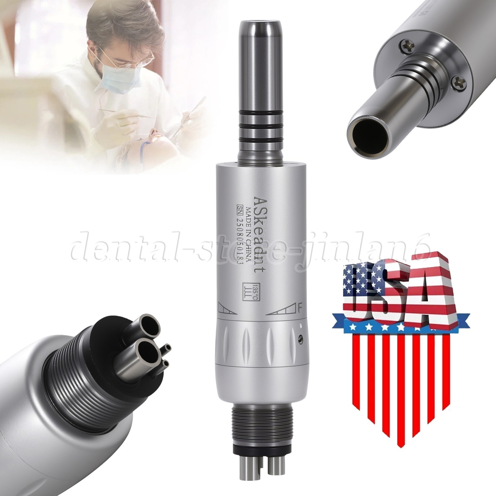 ASkeadnt Dental Inner Channel Slow Low Speed Air Motor Handpiece 4 Holes E-type