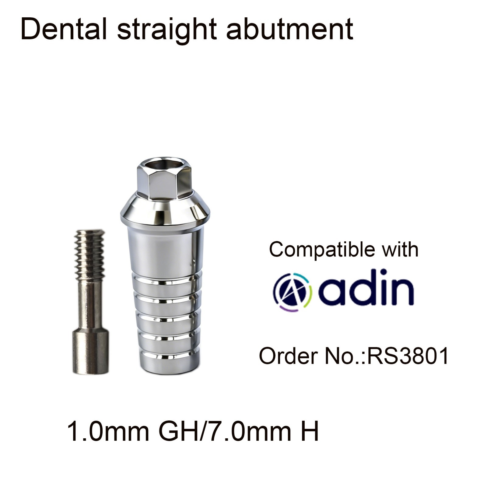 Dental straight Abutment Hex W/replica screw fits Adin conical 1-6.0mm GH/D4.5mm