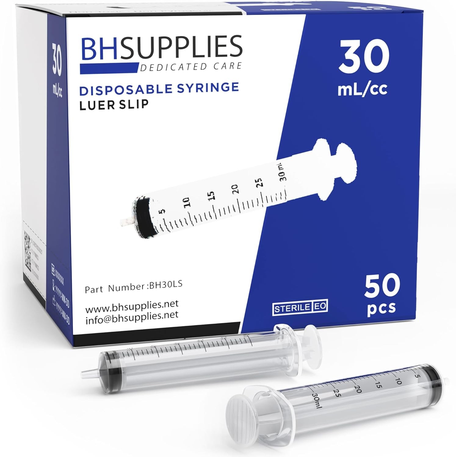 BH Supplies 30ml Luer Slip Tip Syringes (No Needle) – Sterile, Individually…