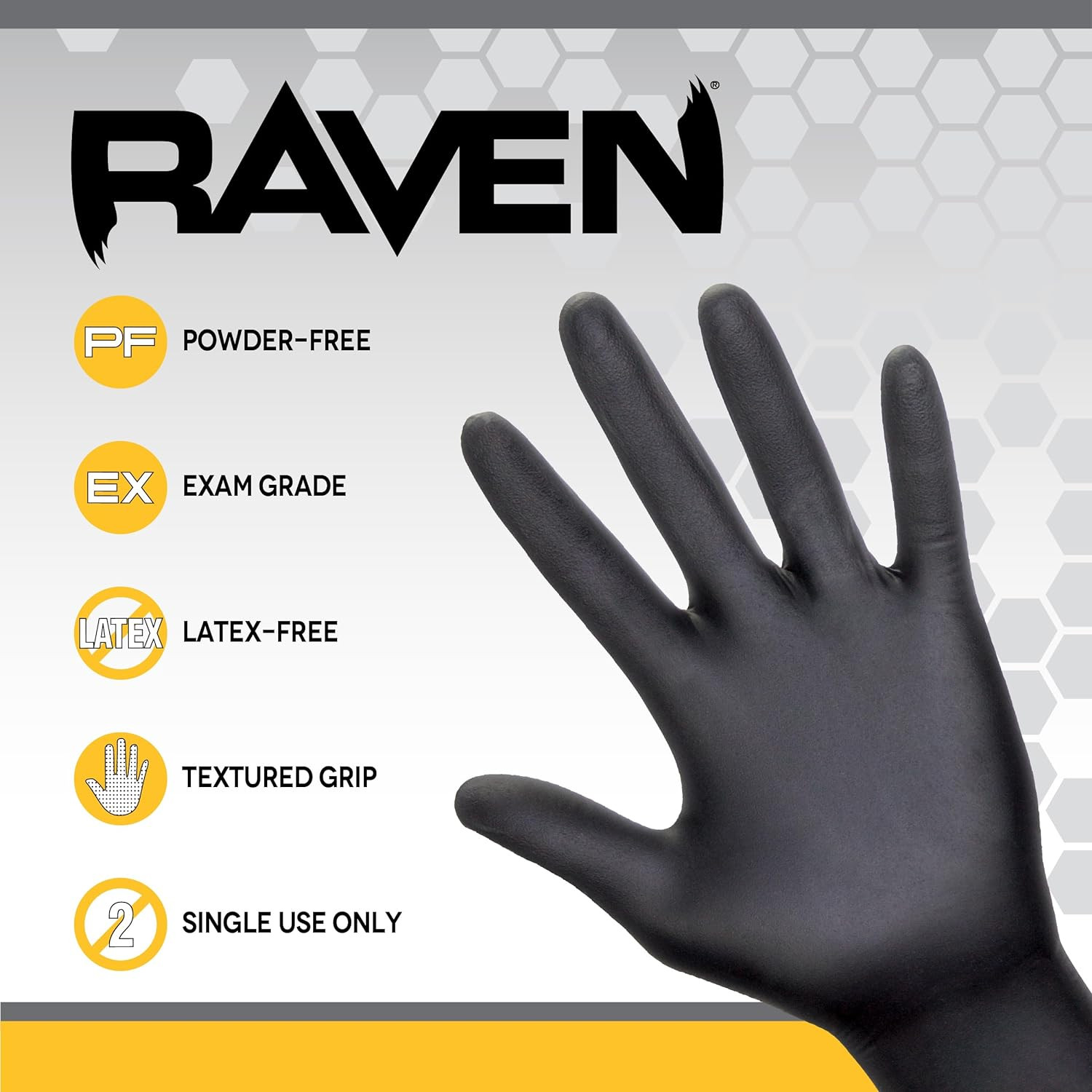 SAS Safety 66519 Nitrile Raven Powder-Free Disposable Glove, X-Large Case of 100