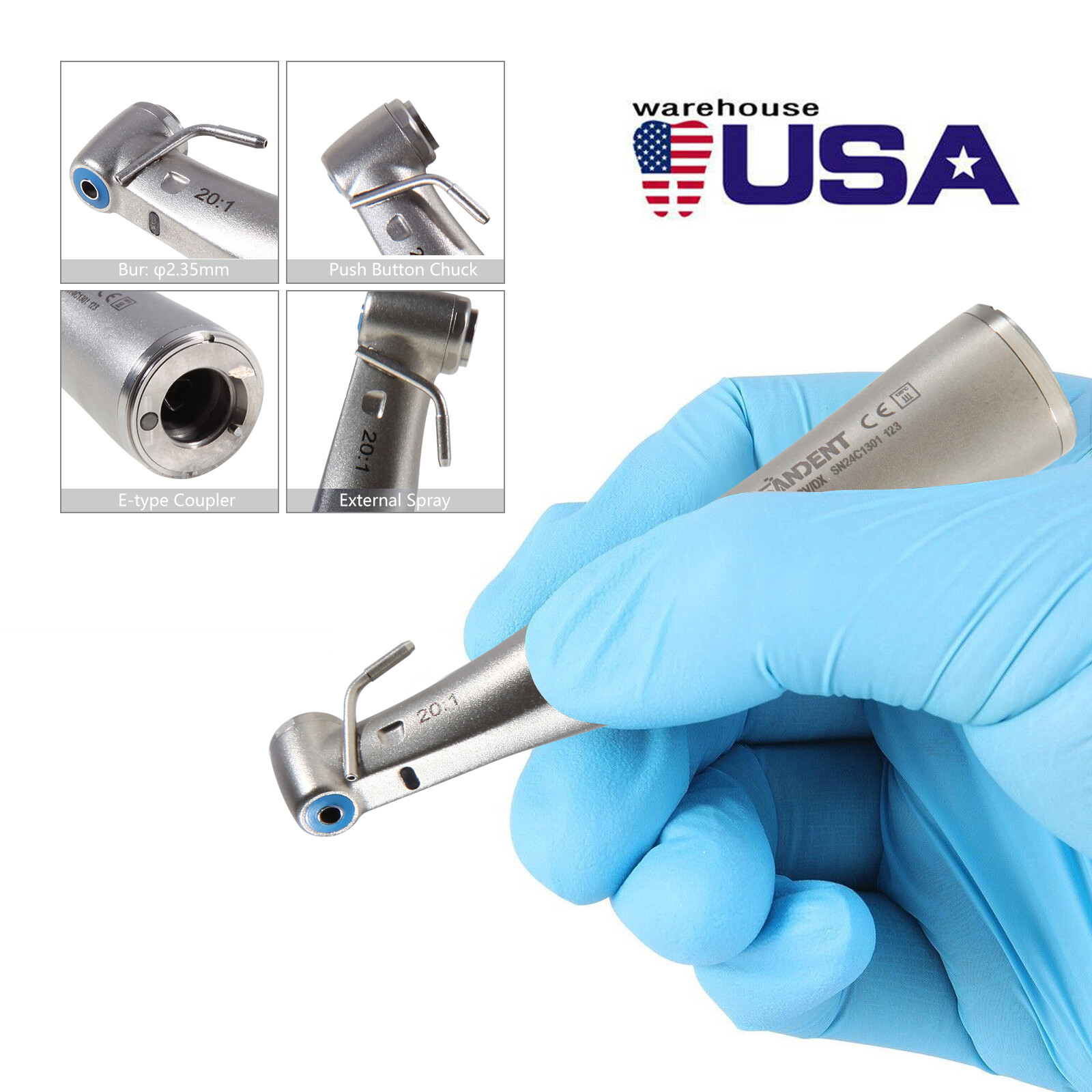 Ti-MAX Style Dental 20:1 Implant Fiber Optic LED Contra Angle Handpiece Fits NSK