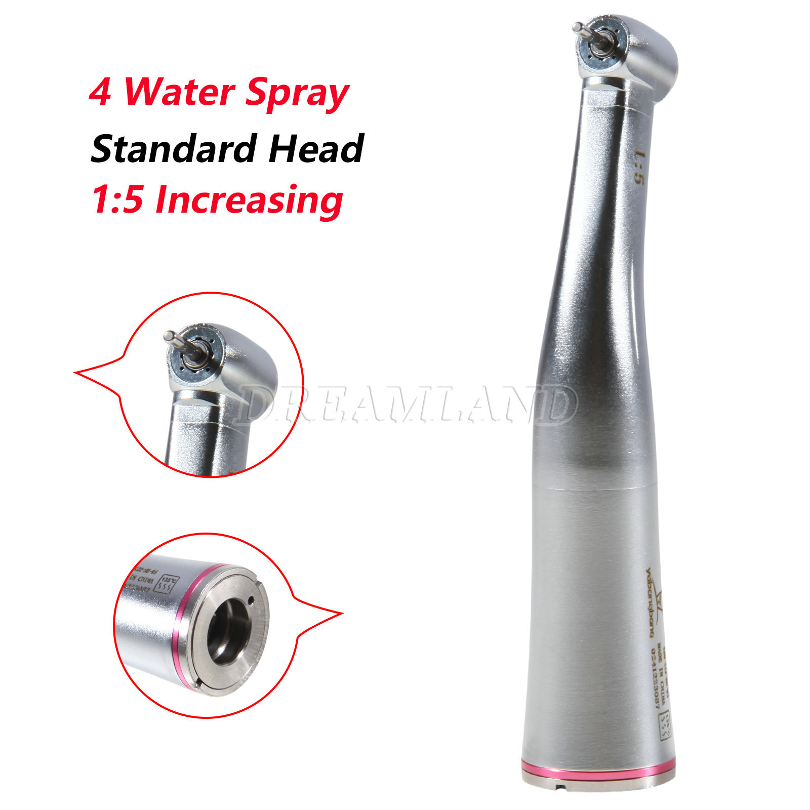 Dental 1:5 Increasing Contra Angle Handpiece ceramic bearing 4 inner Spray red