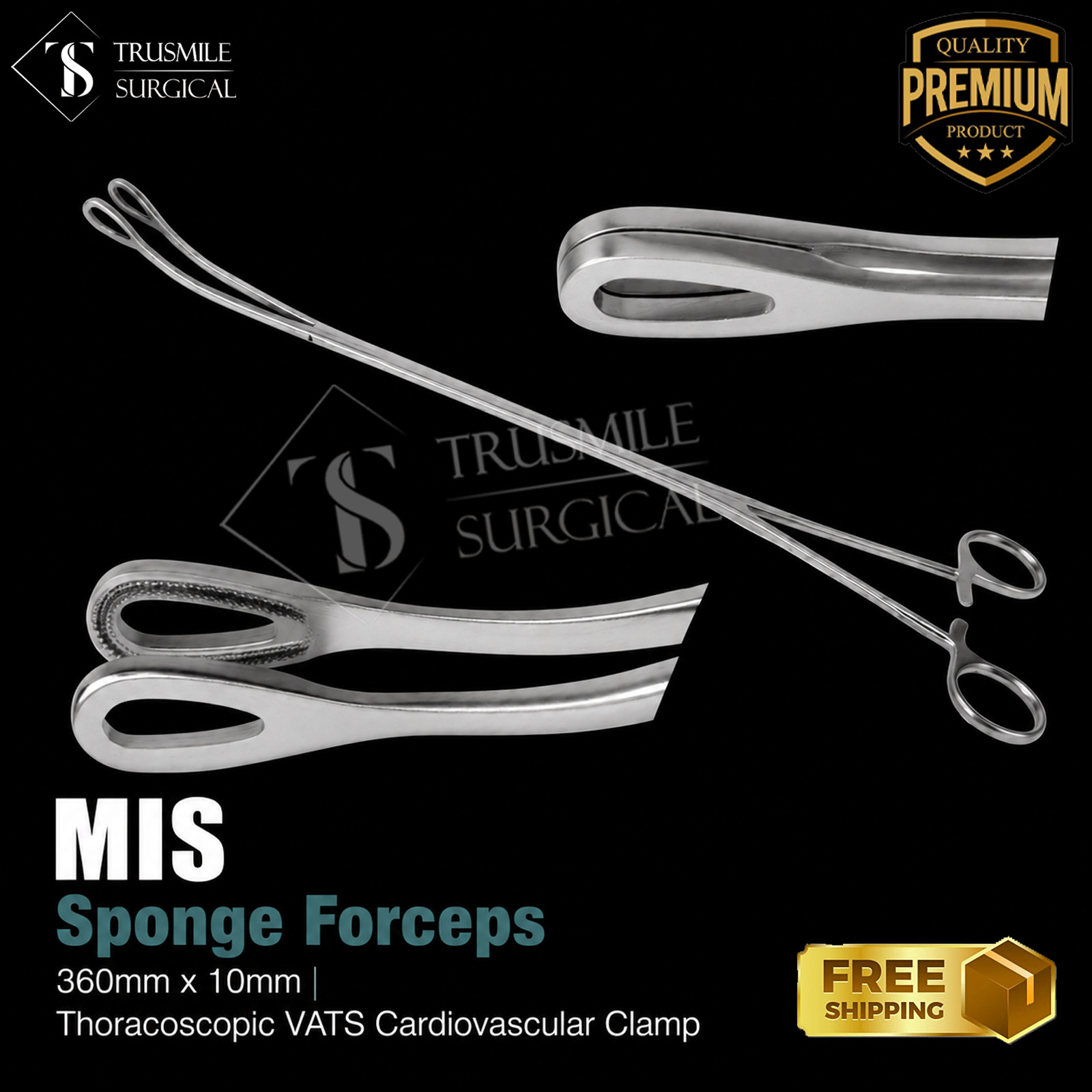 MIS Sponge Forceps 360mm x 10mm | Thoracoscopic VATS Cardiovascular Clamp