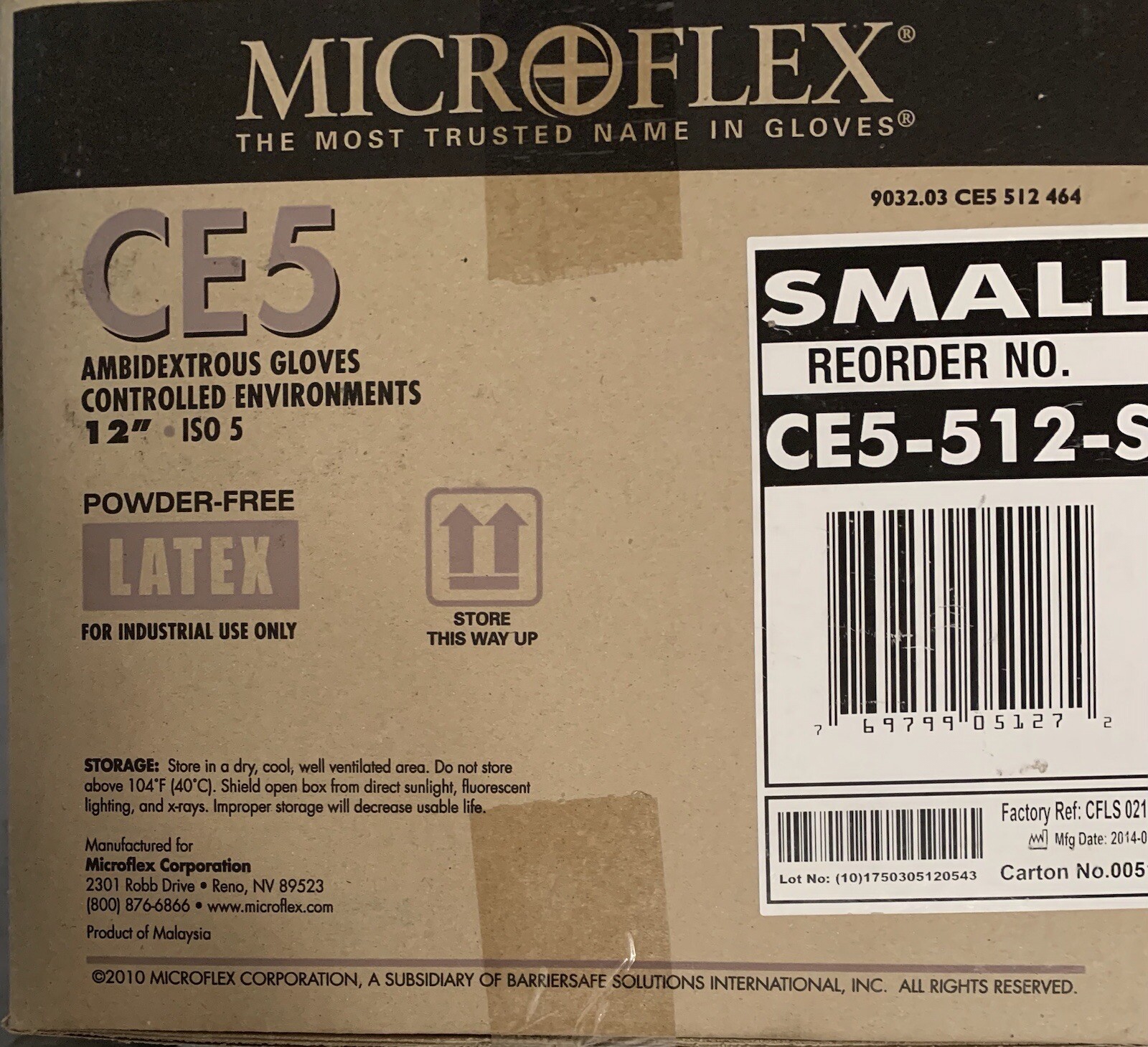 5 Packs, Micro flex CE5, 12”, 2-Large, 3- Medium, controlled environment gloves