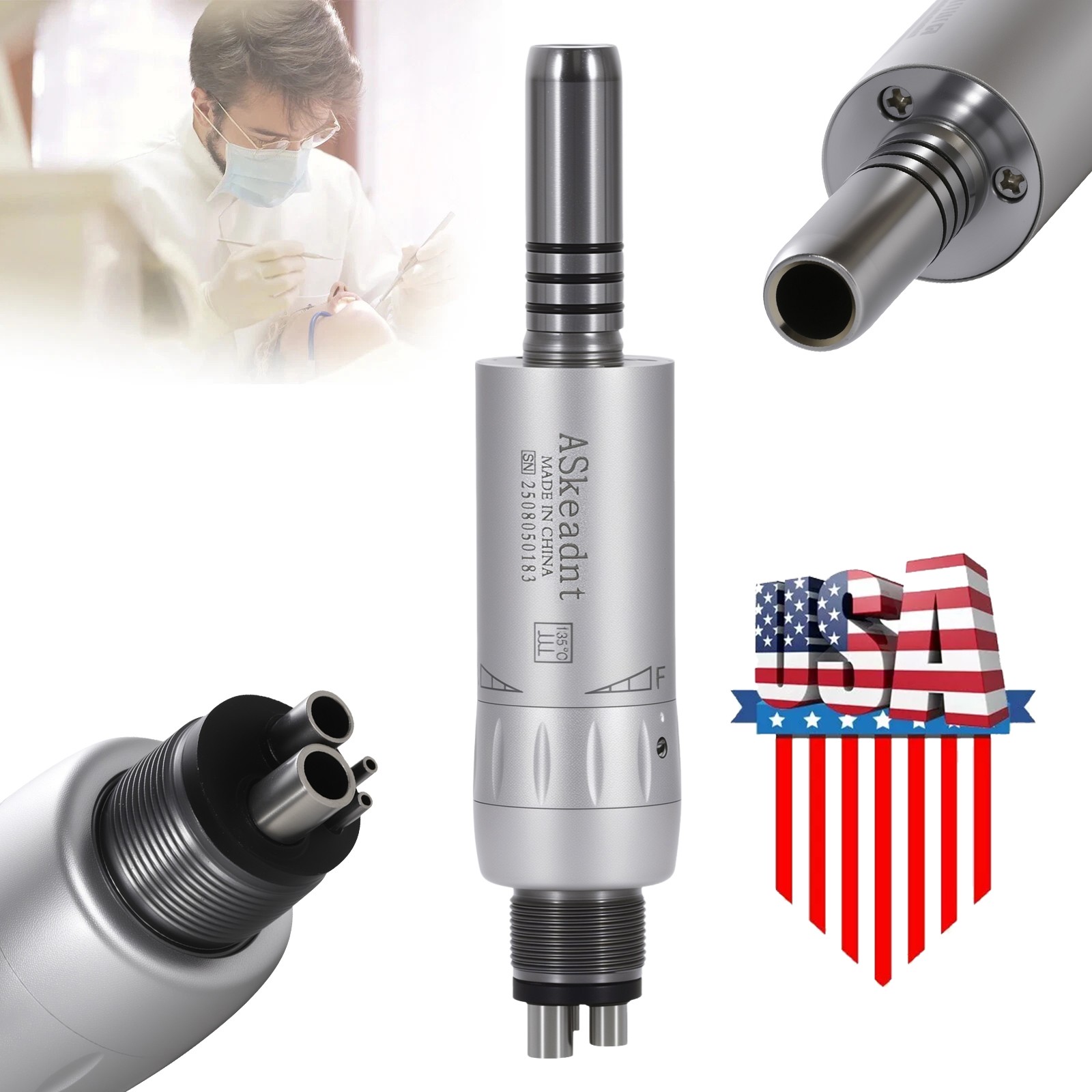 ASKEADNT Dental Inner Water Spray Low Speed Handpiece Contra Angle Air Motor 4H
