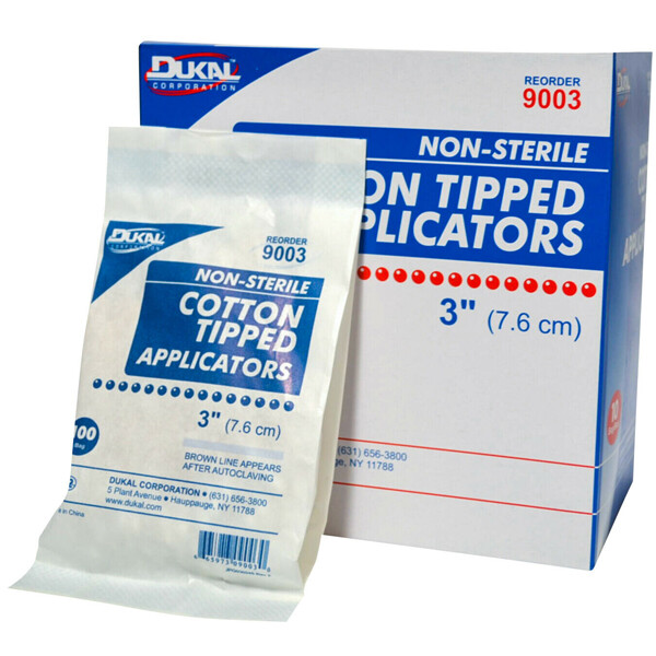 Dukal 3″ Cotton Tipped Applicators, Non-Sterile, 1000/Box. Wood applicators