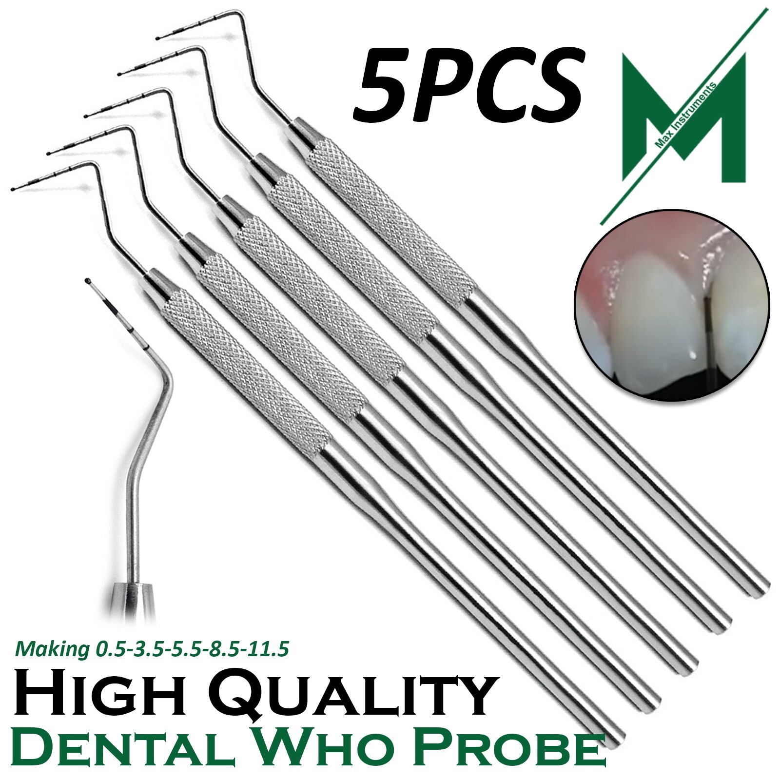 Periodontal WHO Probe COLOR Coated Sonda Sondas Examination Pocket Probe 5Pcs