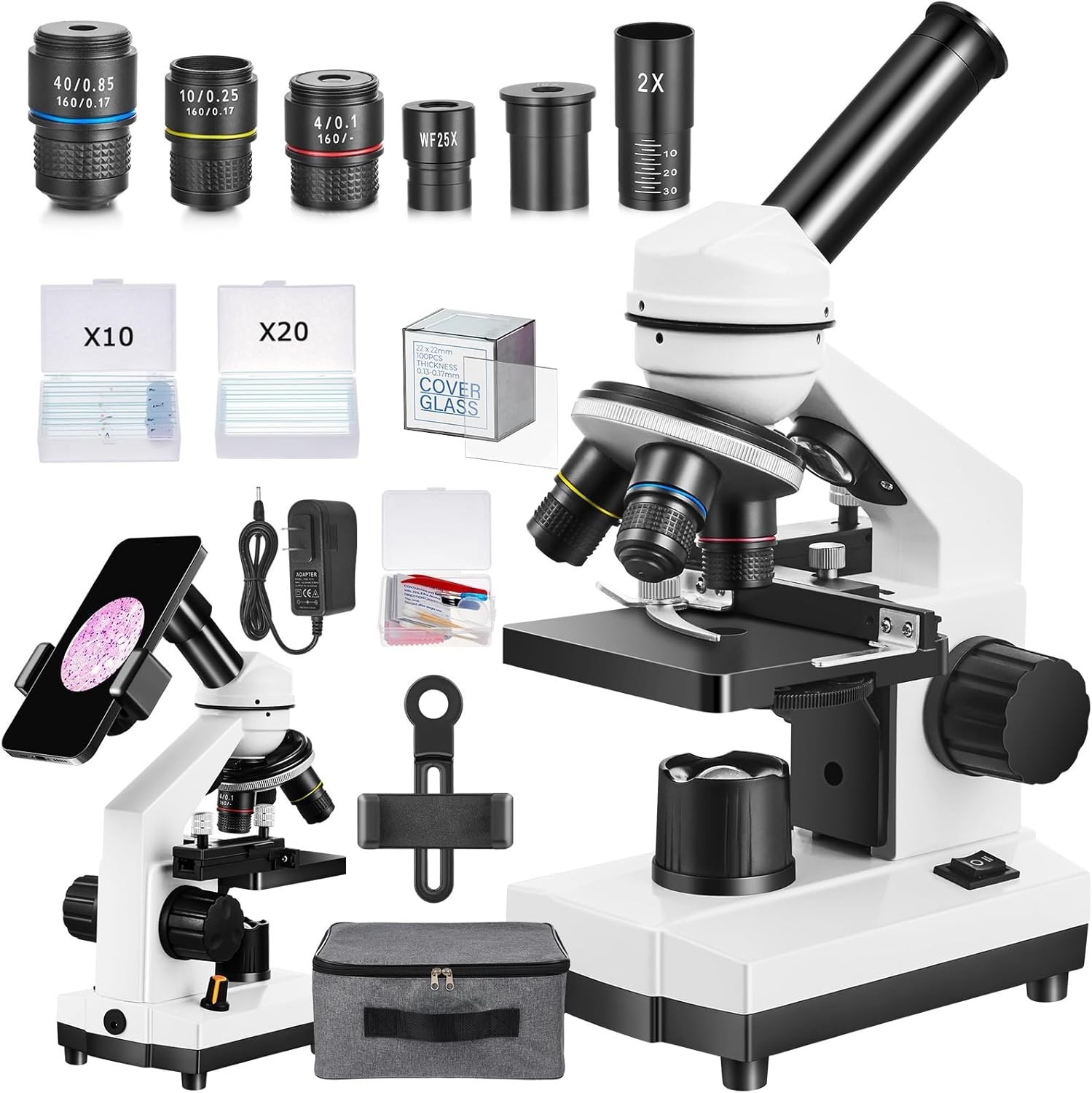 High Magnification Microscope Kit for Science Exploration with LED Illumination