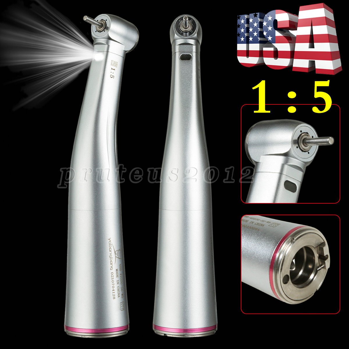Dental 1:5 Fibre Optic Increasing Inner Channel Contra Angle Handpiece