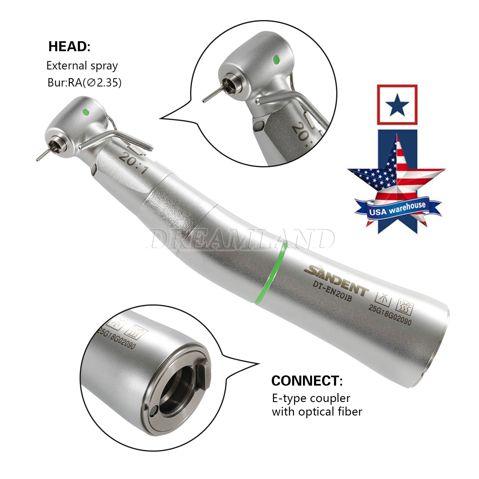 LED Fiber Optic 20:1 Detachable 75N Dental 20:1 Reduction Implant Handpiece