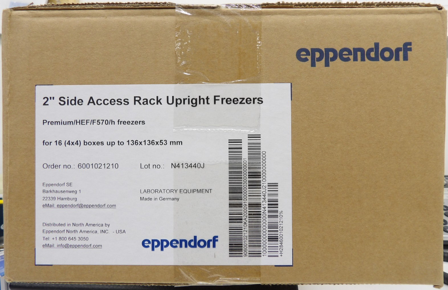 Eppendorf 6001021210 2” Side Access Rack Upright Freezers 136x136x53 mm