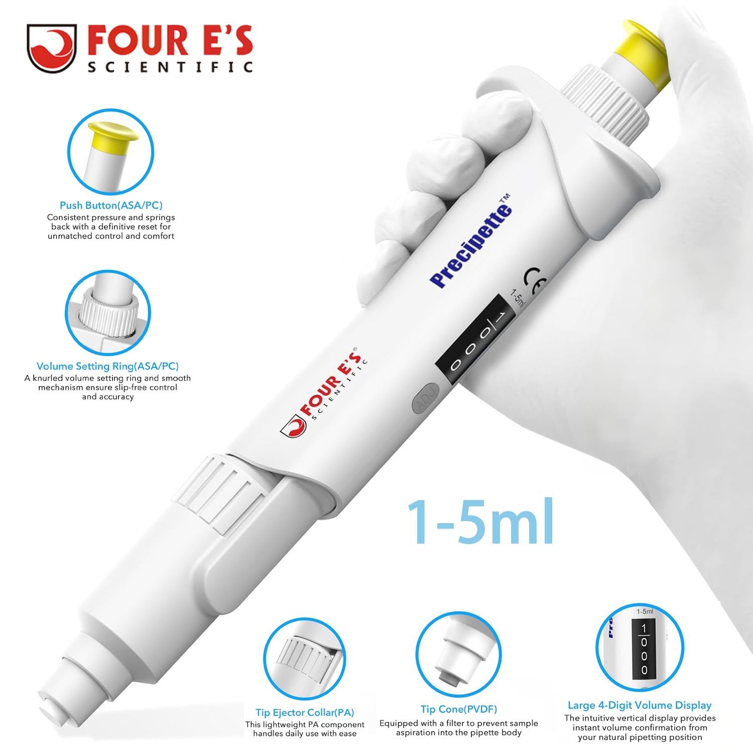 Micropipette Lab Pipettor Adjustable Single Channel Pipette Tips(PP)Autoclavable