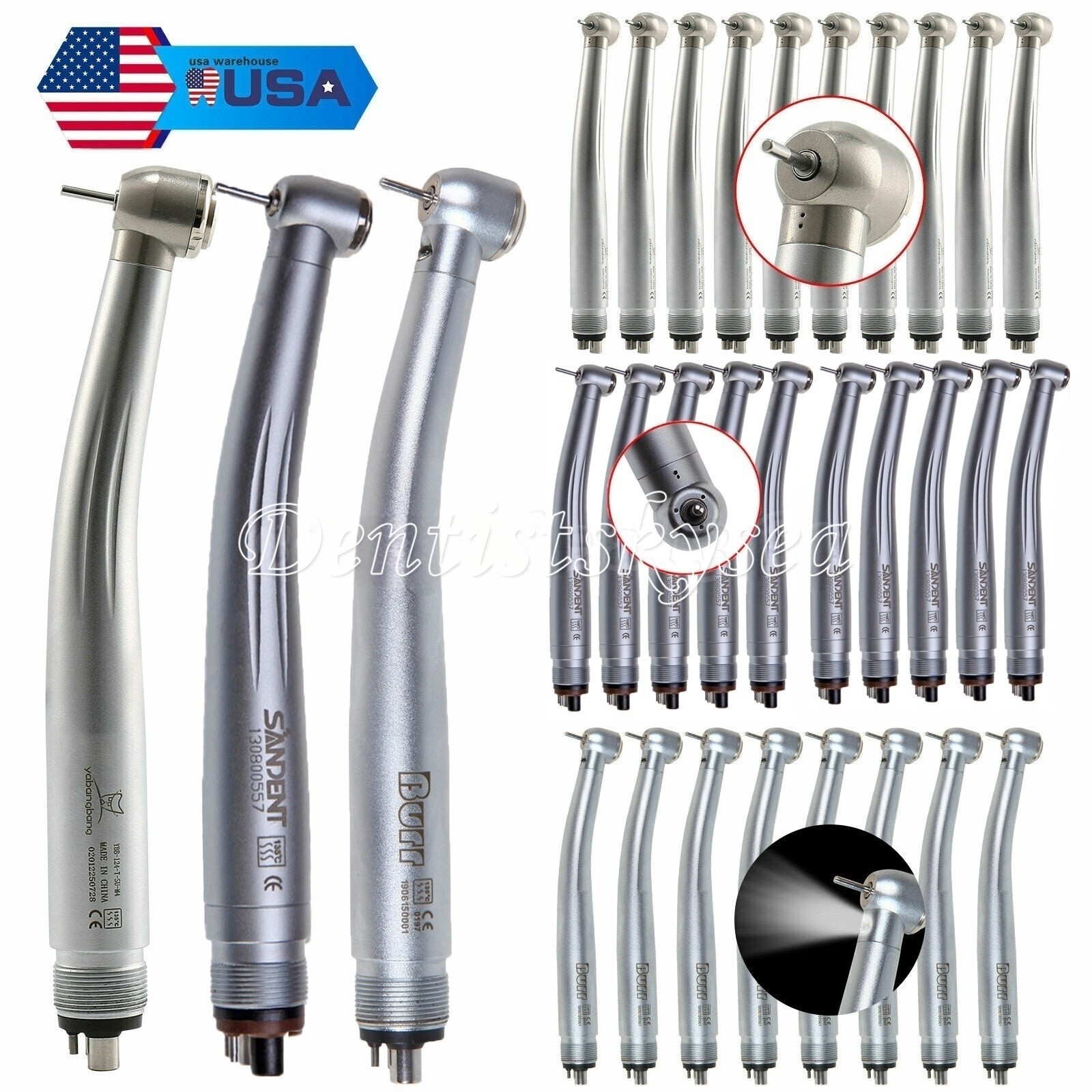 Dental High Speed Handpiece (LED E-generator) Push Button Type 4 holes For NSK