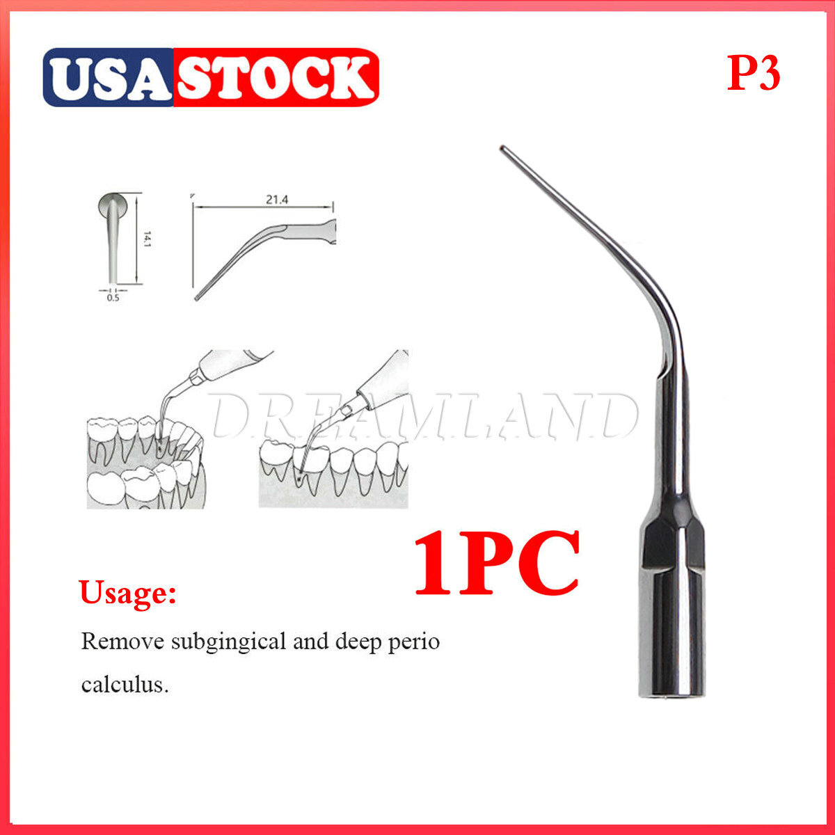Dental Ultrasonic Scaling Perio Tips P3 fit WOODPECKER&EMS Handpiece Scaler