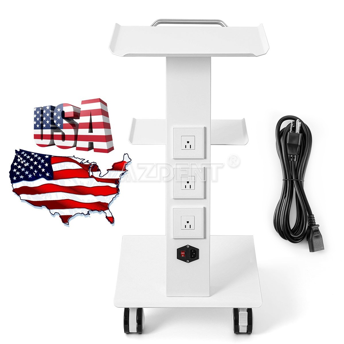 Dental Medical Cart Mobile Instrument Cart Trolley three layers Built-in Socket