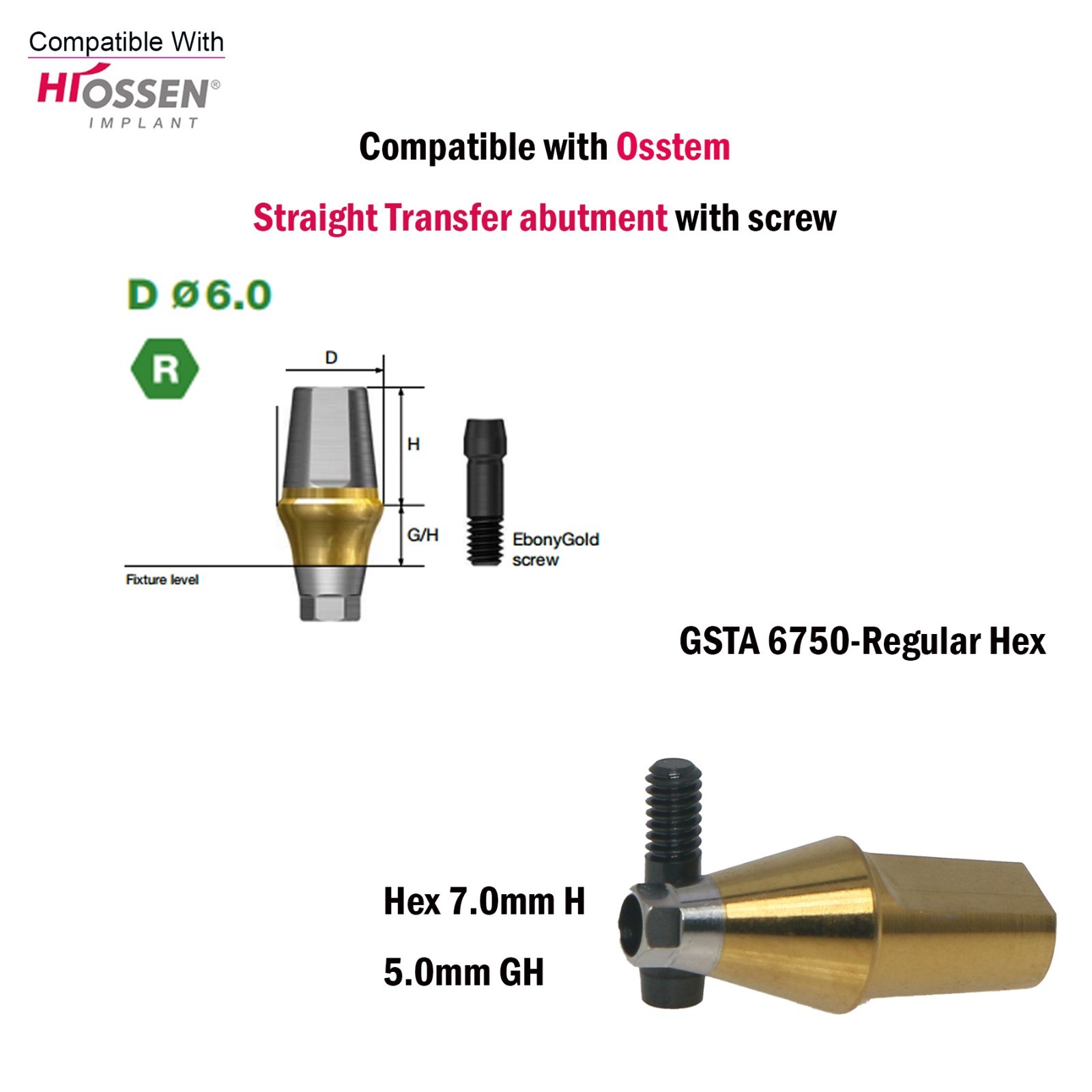 Titanium Straight Cemented Abutment D4.5/5.0/6.0 For Osstem Hiossen TS Regular