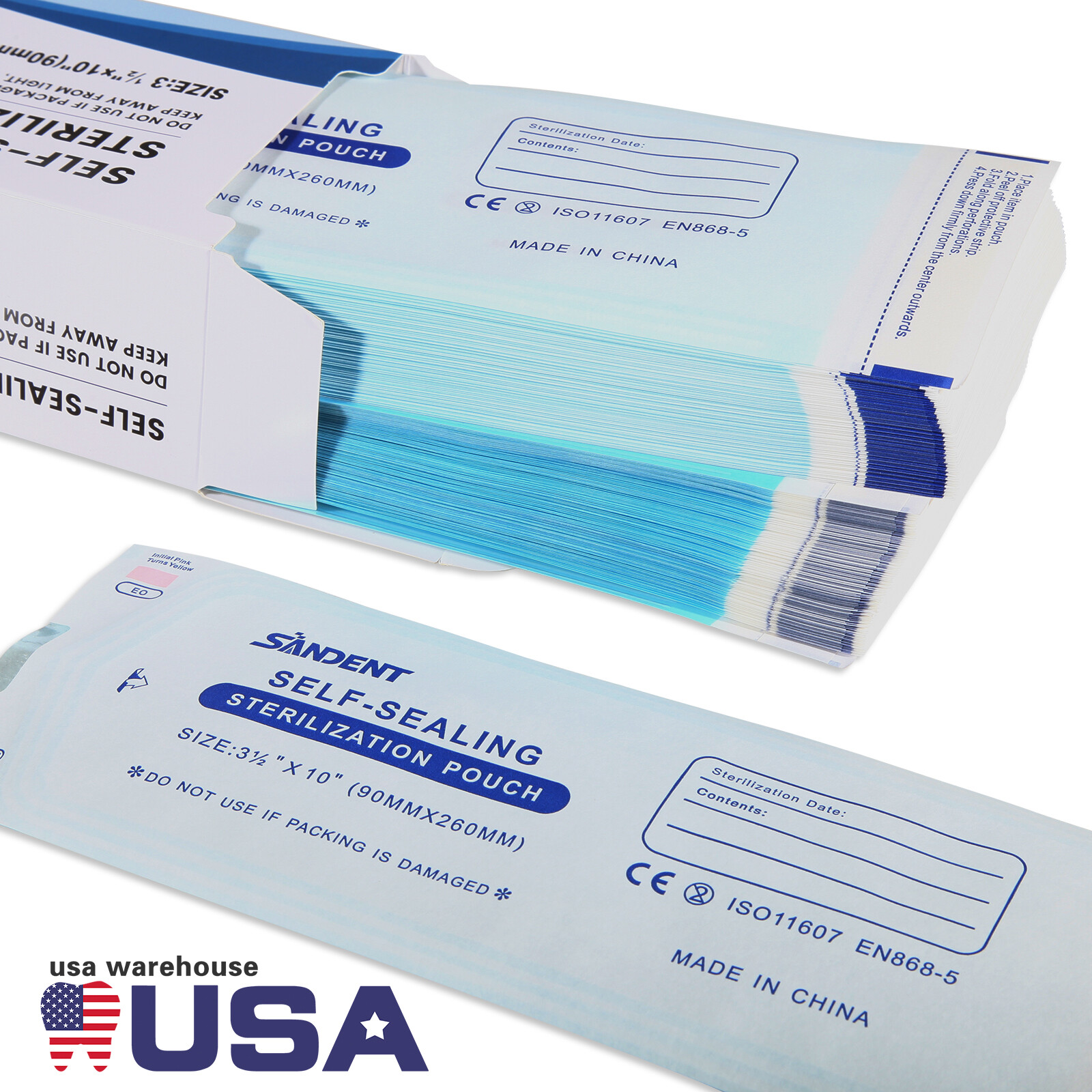 1000 Self-Sealing Sterilization Pouch, 3.5″ x 10″, Paper/Blue Film (5 Boxes)