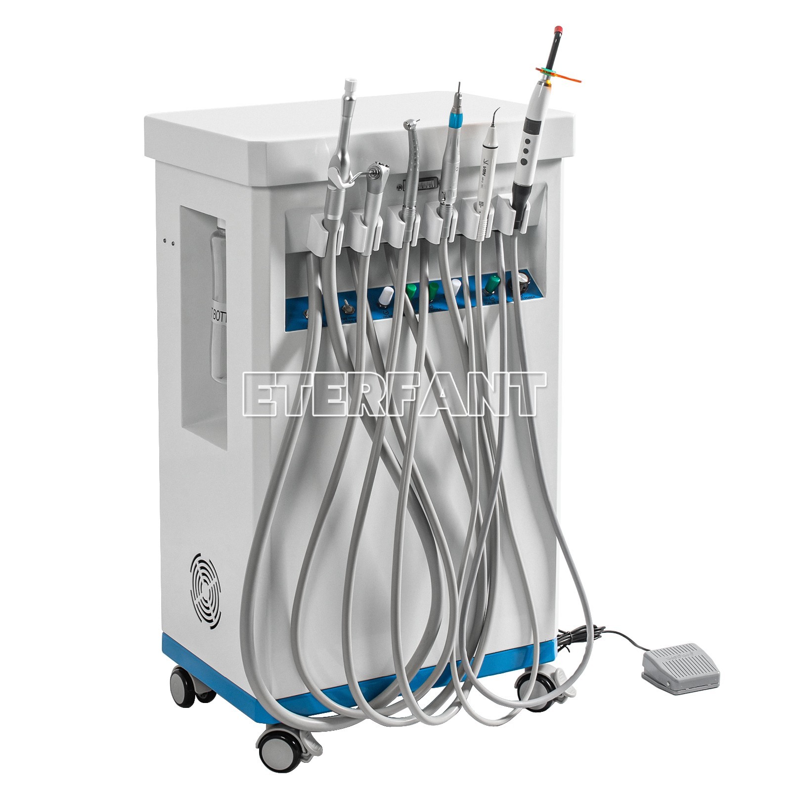 Dental Unit System with Air Compressor Curing Light/4 Hole Mobile Delivery Cart