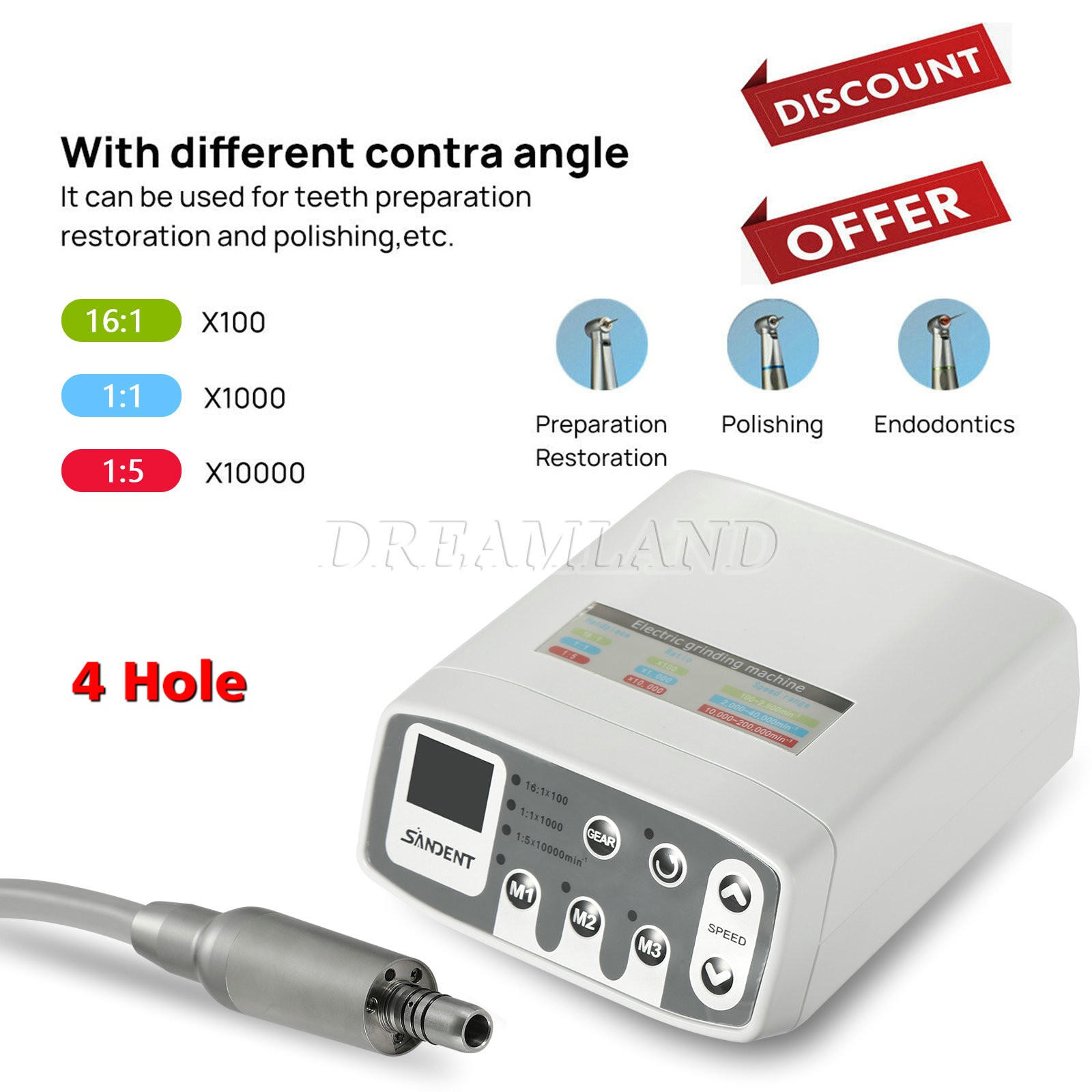 SANDENT Dental Electric Micro Motor Brushless /1:5 LED Contra Angle YBB L