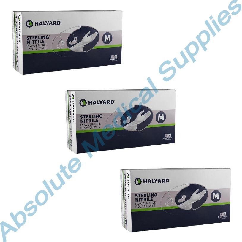 *600-Pieces* Halyard Sterling Nitrile Powder-Free Examination Glove Medium 50707